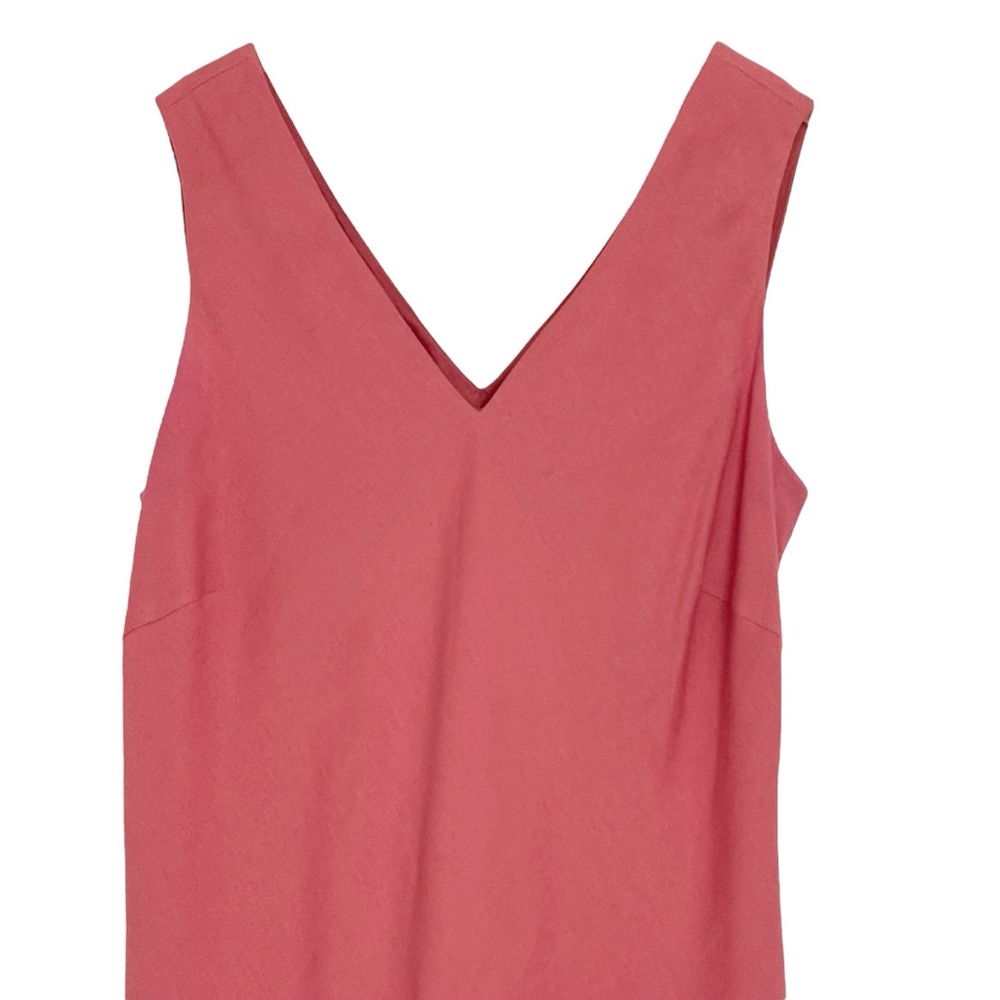 Linen Salmon Pink Maxi Dress V-Neck Sleeveless Asymmetrical Detail Size 8